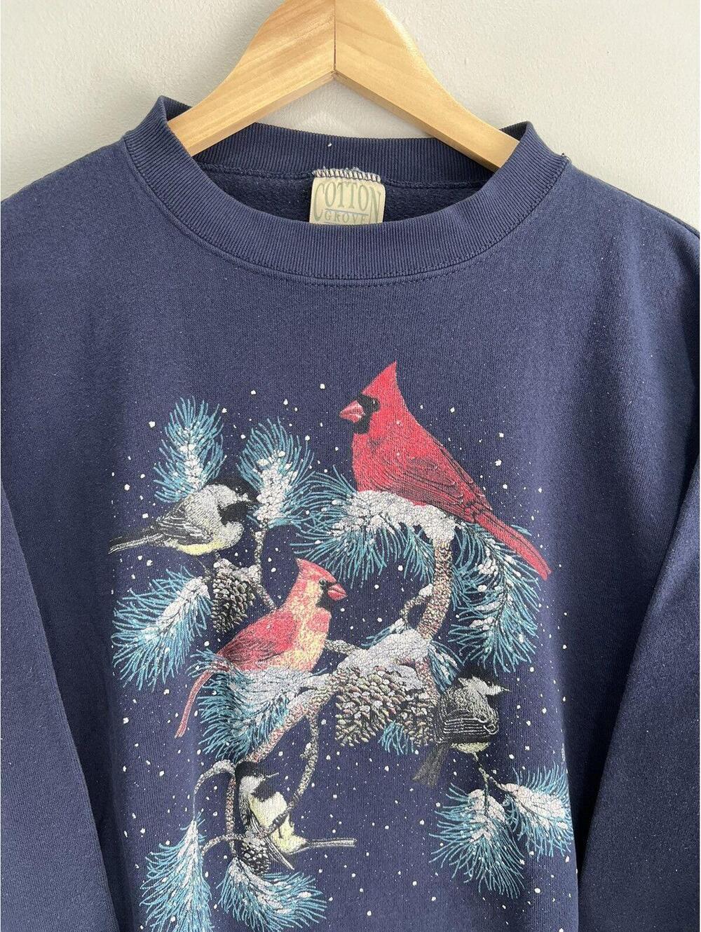 Vintage Animal Birds Sweater Sweatshirt pinecone - Picture 2 of 4